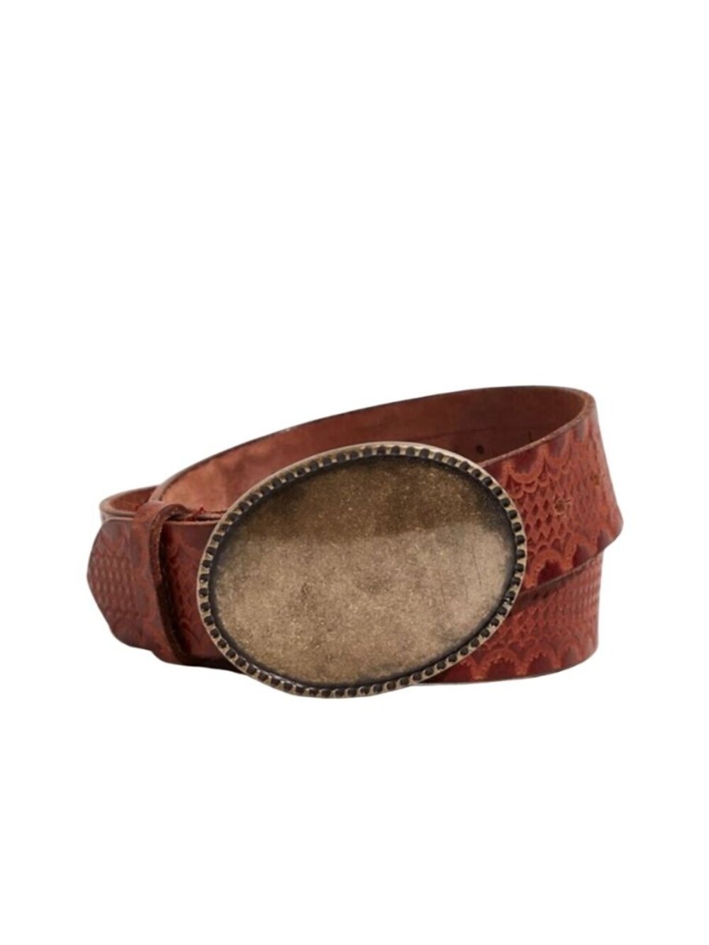 Free People Duke Concho Belt With Brass Oval Buckle Embossed Leather Strap S/M